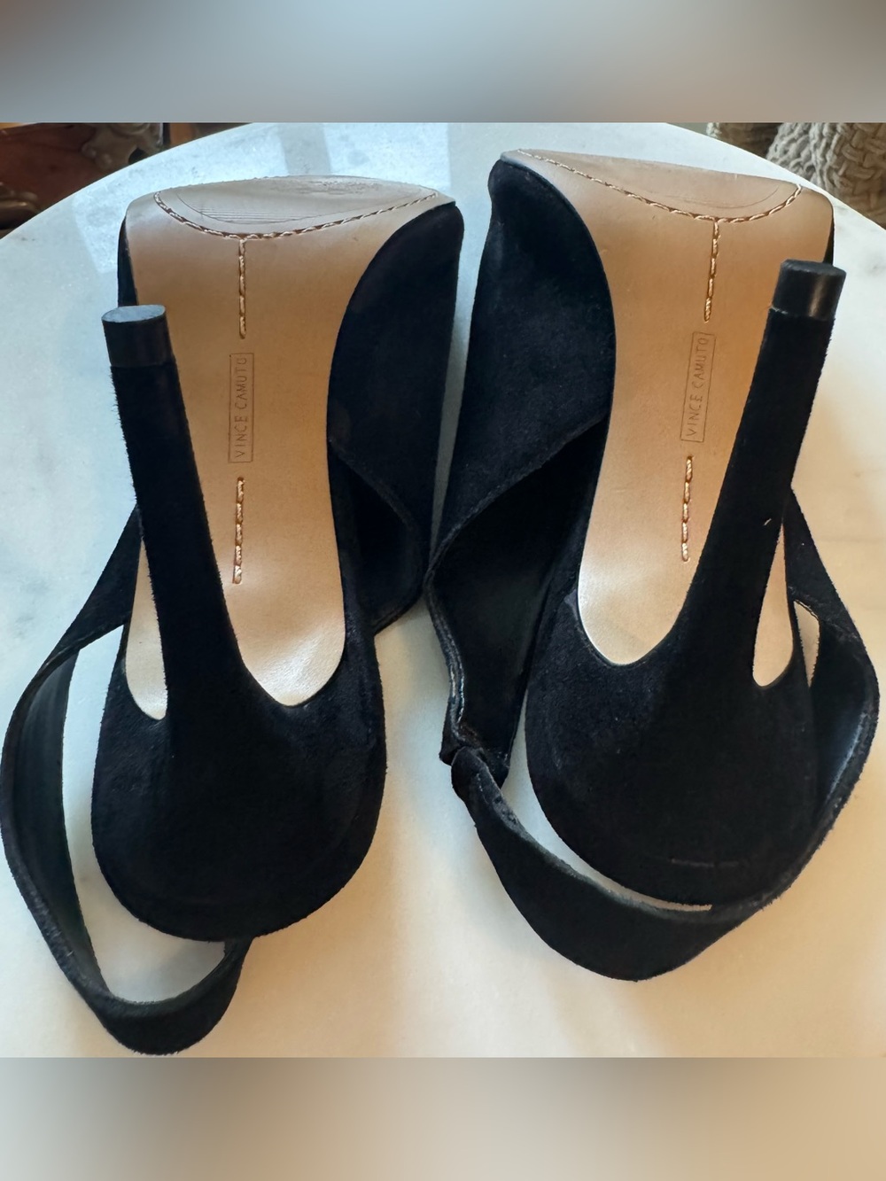 Vince Camuto Crasantha Black Suede Open-Toe Slingback Mules - Picture 7 of 11
